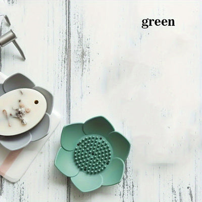 Plato para Jabón de Silicona con Diseño de Loto - Sin Taladro, Soporte para Jabón de Baño con Drenaje, Portátil e Inodoro