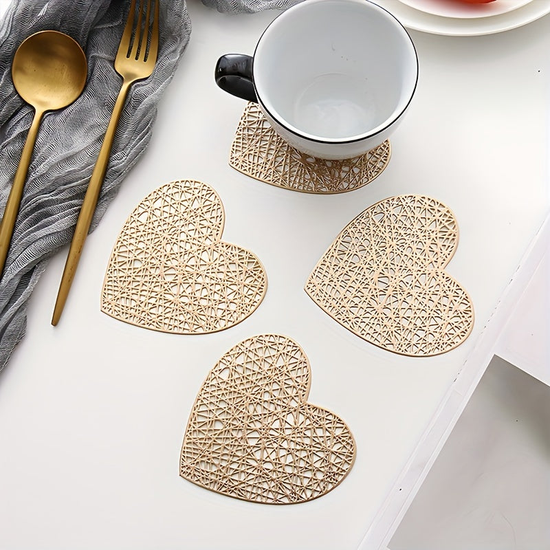 1 Juego De 4 Piezas, Posavasos, Creativo Posavasos En Forma De Corazón Pequeño Con Forma De Amor, Posavasos Decorativos Para El Hogar, Posavasos De Aislamiento Térmico De PVC Con Efecto Bronceado, Posavasos Antideslizantes Para Café, Decoración De Mesa D