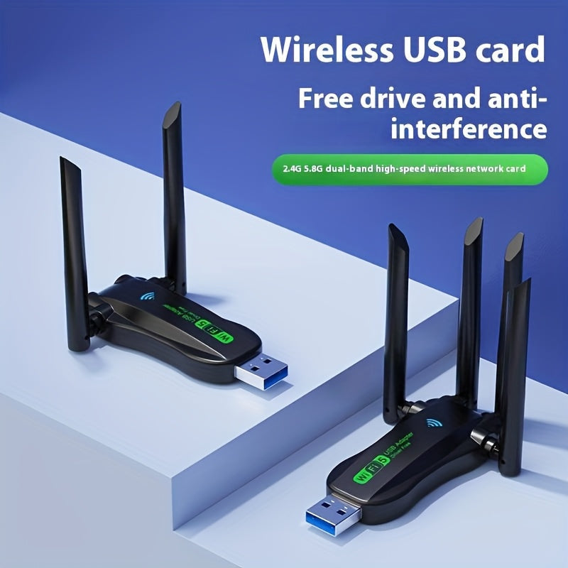 Adaptador sin varillas USB WiFi de Doble Banda 1300Mbps 5.8G/2.4G - Sin Necesidad de Controladores, Conectar y Listo, Alta Velocidad Simultánea en Doble Banda, Conexión Estable sin Interferencias con Ruteadores/Módemos Wi-Fi para PC Portátil/Escritorio,
