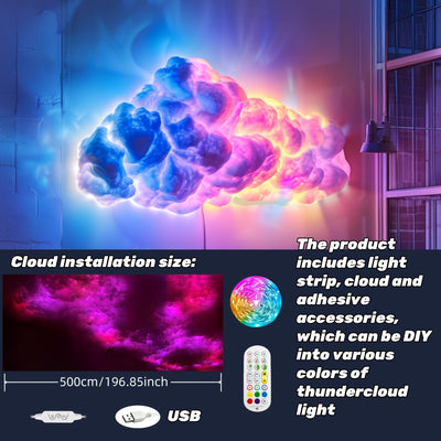 Tira de luces multicolor de 4.88 metros Gran Nube: sincronización con música, altura ajustable, control remoto y alimentación USB, ideal para decoración de habitaciones, oficinas, hoteles, fiestas o restaurantes, regalo perfecto para Navidad