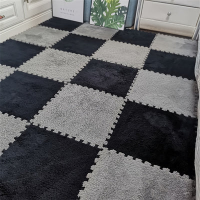 20pcs Azulejos de Alfombra Cuadrados Entrelazados - 29.97cm x 29.97cm Suave EVA & Poliéster, Lavable a Mano, Perfecto para Sala de Estar, Dormitorio y Decoración del Hogar, Estilo Ins, Cobertura Completa para Sofá, Rompecabezas