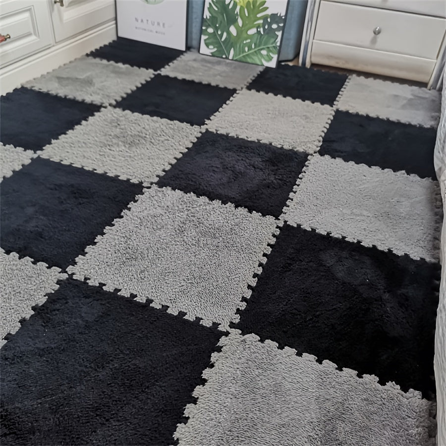 20pcs Azulejos de Alfombra Cuadrados Entrelazados - 29.97cm x 29.97cm Suave EVA & Poliéster, Lavable a Mano, Perfecto para Sala de Estar, Dormitorio y Decoración del Hogar, Estilo Ins, Cobertura Completa para Sofá, Rompecabezas