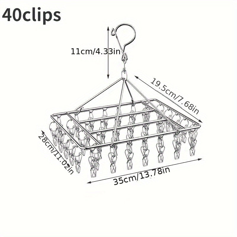 1pc Organizador de calcetines ahorrador de espacio de acero inoxidable de 40 clips, sin terminar, almacenamiento multipropósito colgado para dormitorio, baño, vestuario, hogar y uso de residencia universitaria