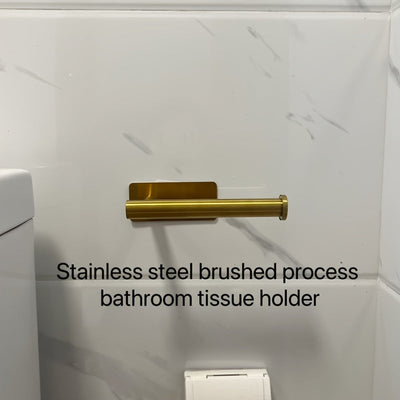 Soporte para Papel Higiénico de Acero Inoxidable Cepillado Dorado de Fácil Instalación - Autoadhesivo, Montaje en Pared Sin Taladro para Pañuelos de Baño