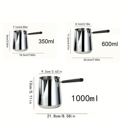 1pc Servidor de Acero Inoxidable para Café con Mango Largo, Capacidad de 350ml/600ml, Calentador de Vertido Versátil para Espresso, Leche, Arte de Latte, Chocolate y Derretimiento de Mantequilla, Ideal para Uso en Casa, Restaurante y Café, Tema de Vacaci