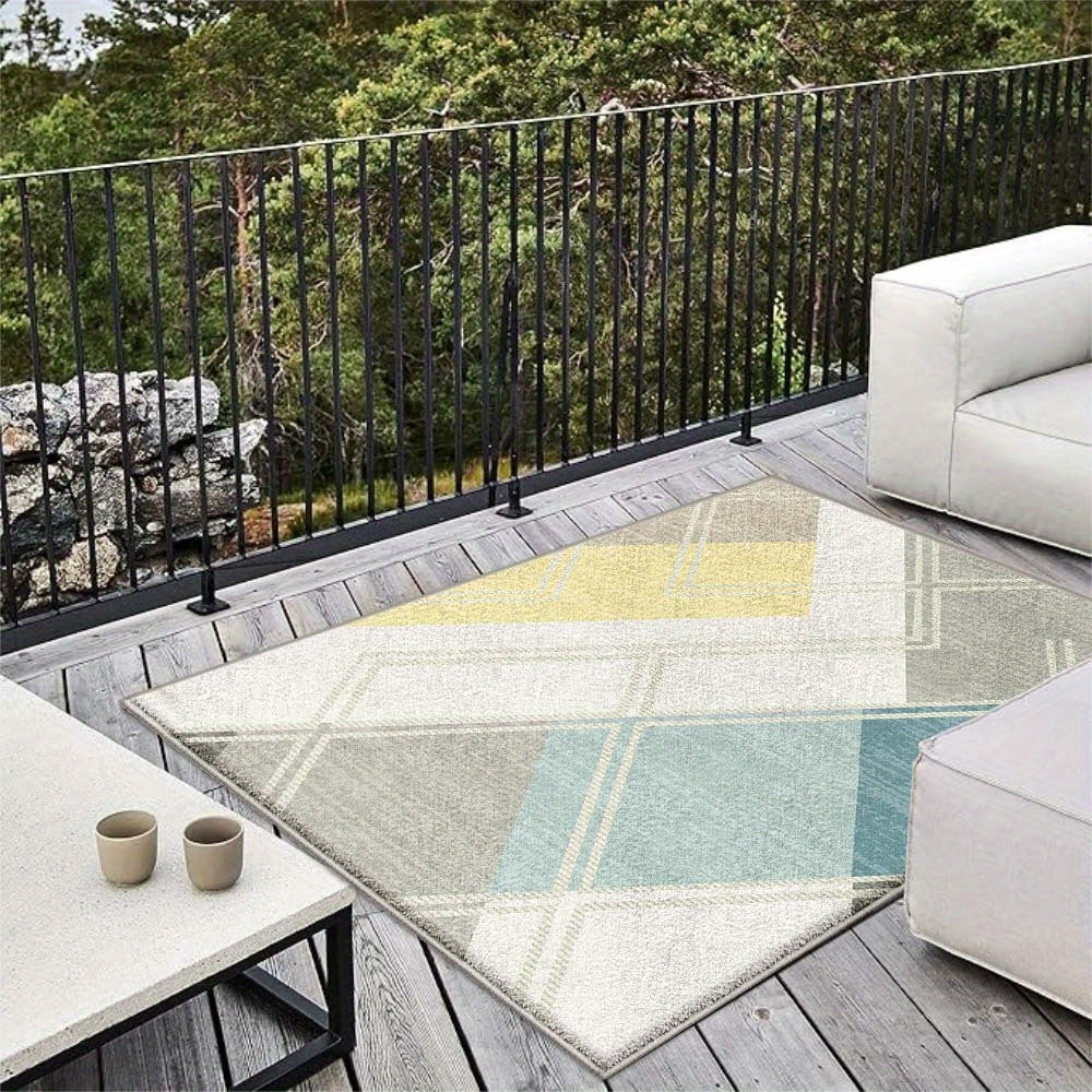 Alfombra de Terciopelo/852gsm Lavable a Máquina, Diseño Geométrico Minimalista Ultra Suave y Grueso para Exteriores en Varios Tamaños - Viaje Francés de Lujo Ligero, Degradado Cremoso con Base Antideslizante para Camping y Decoración de Comedor