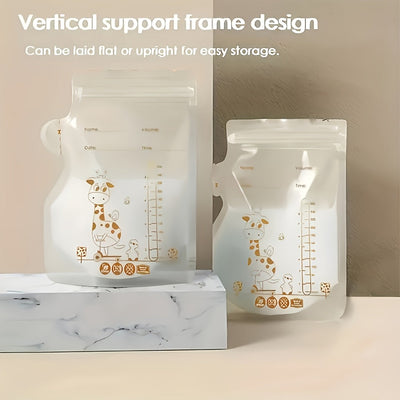 100 bolsas de almacenamiento de leche materna PP transparentes de 8 oz/250 ml, con pico vertedor, doble sellado, perfil plano y base autosoportable para refrigeración y congelación