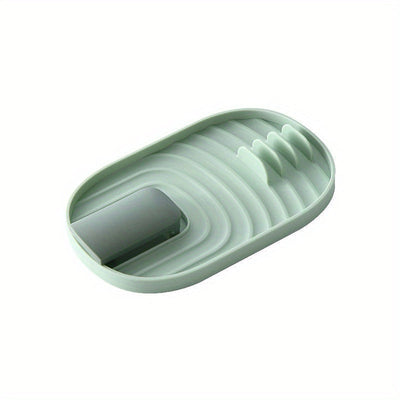 1pc Estante de Almacenamiento de Cocina Moderno de Plástico con Bandeja de Drenaje, Soporte para Tapas de Ollas, Descanso para Cucharas y Organizador de Utensilios para la Organización del Hogar, Organizadores y Almacenamiento de Cocina
