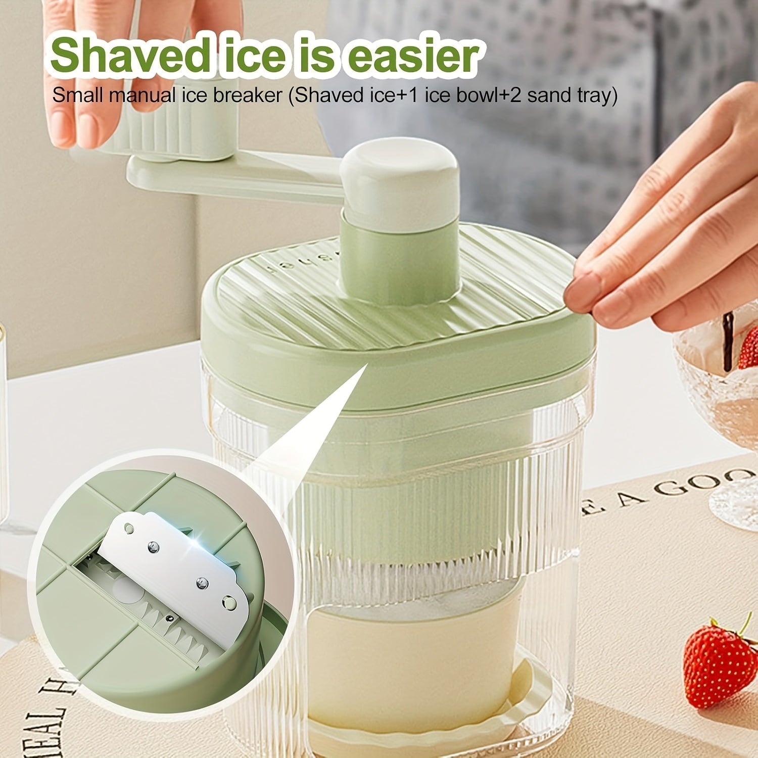 Juego de 4 piezas de picadora de hielo manual (1 picadora de hielo + 1 tazón de hielo + 2 bandejas de hielo), máquina de slush portátil de lujo, picadora de hielo manual, picadora de hielo, picadora de hielo, picadora de hielo portátil para batidos, smoo