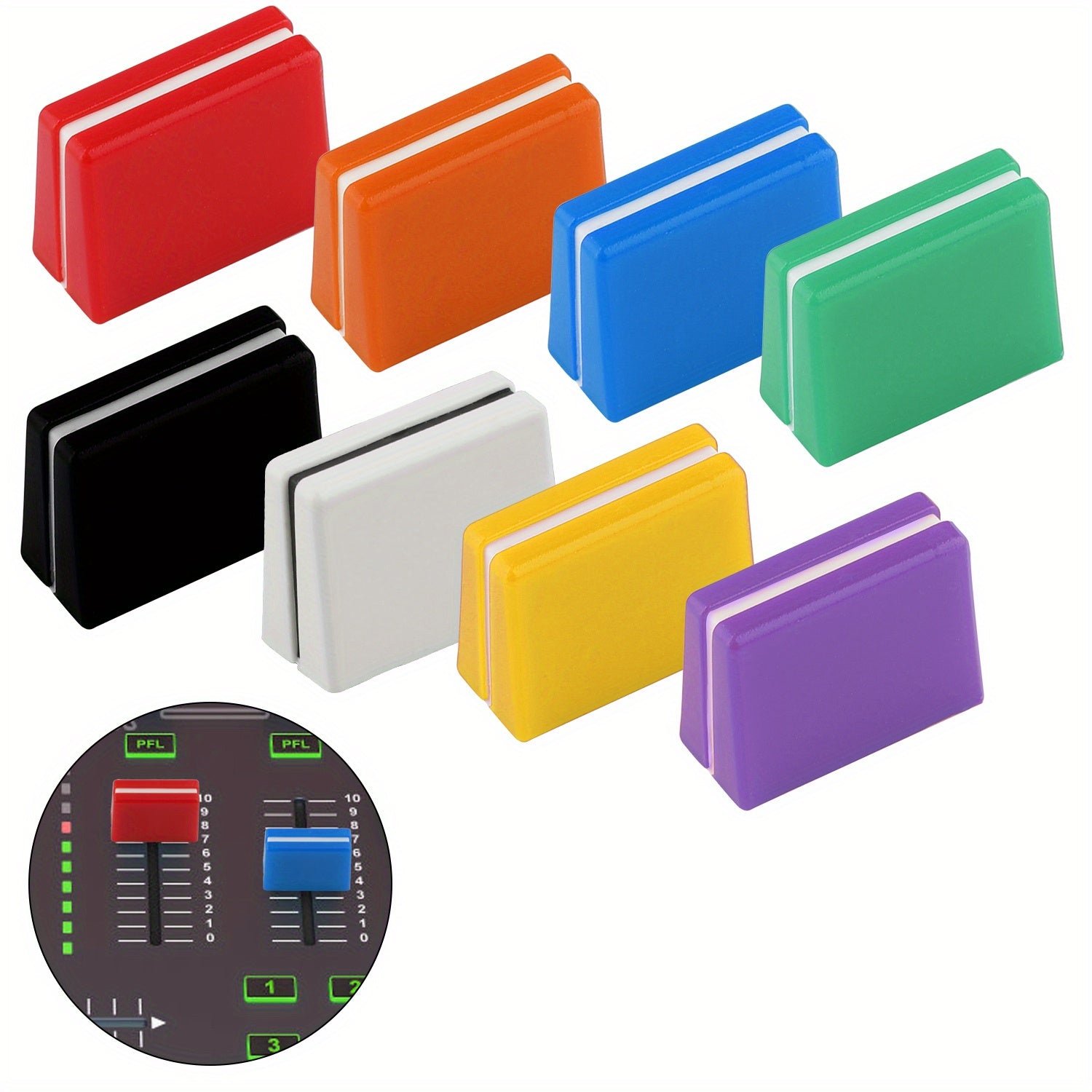 Juego de 8 Tapas Fader Coloridas HEBALG para Pioneer DJM350/400/500/700/750/800/850/900NEXUS/900SRT/900NXS2/2000/2000nexus - Perillas Deslizantes para Mezclador DJ de Fácil Instalación, Diseño Multicolor Vibrante
