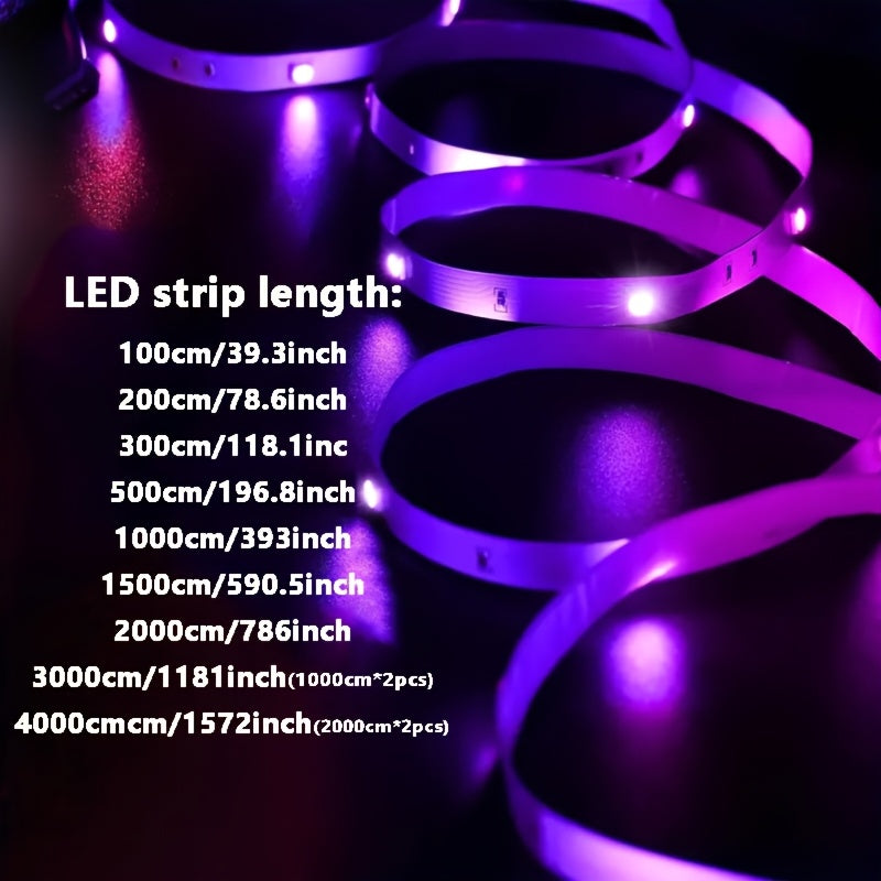Tira de luces LED RGB, 100-4000 cm flexible, USB 5V, control remoto por app, cambio de color regulable, ajustable, para retroiluminación de TV, sala de juegos, decoración de habitación, pilas de botón no recargables