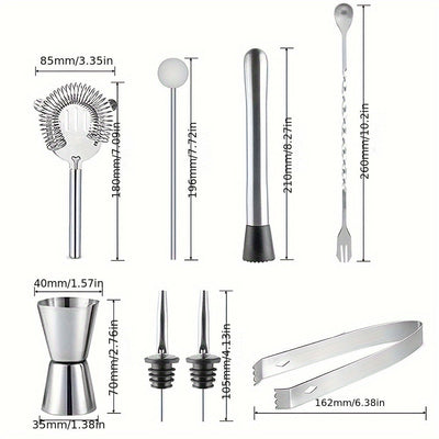 5/6/9pcs Juego de herramientas de bar de acero inoxidable para coctelería Shaker mezclador de cócteles mezclador de cócteles Conjunto completo de herramientas de bar para fiestas