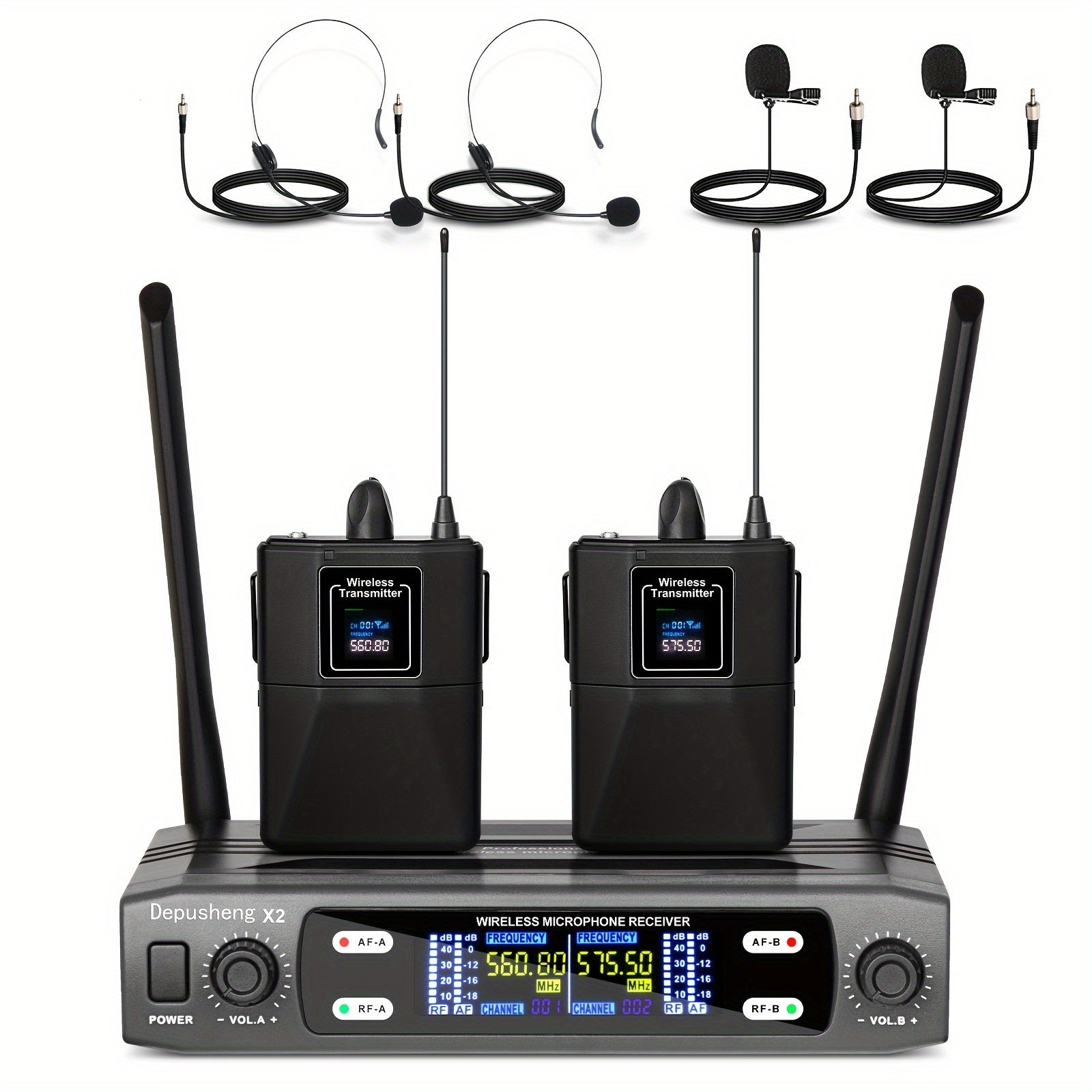 Sistema de micrófono inalámbrico profesional DEPUSHENG - Dos/Cuatro canales, mano, clip de cuello, auricular con receptor, enchufe de 6,35 mm, carga tipo C, 12 V de alimentación, ideal para KTV, actuaciones en escena y reuniones, micrófono inalámbrico pa