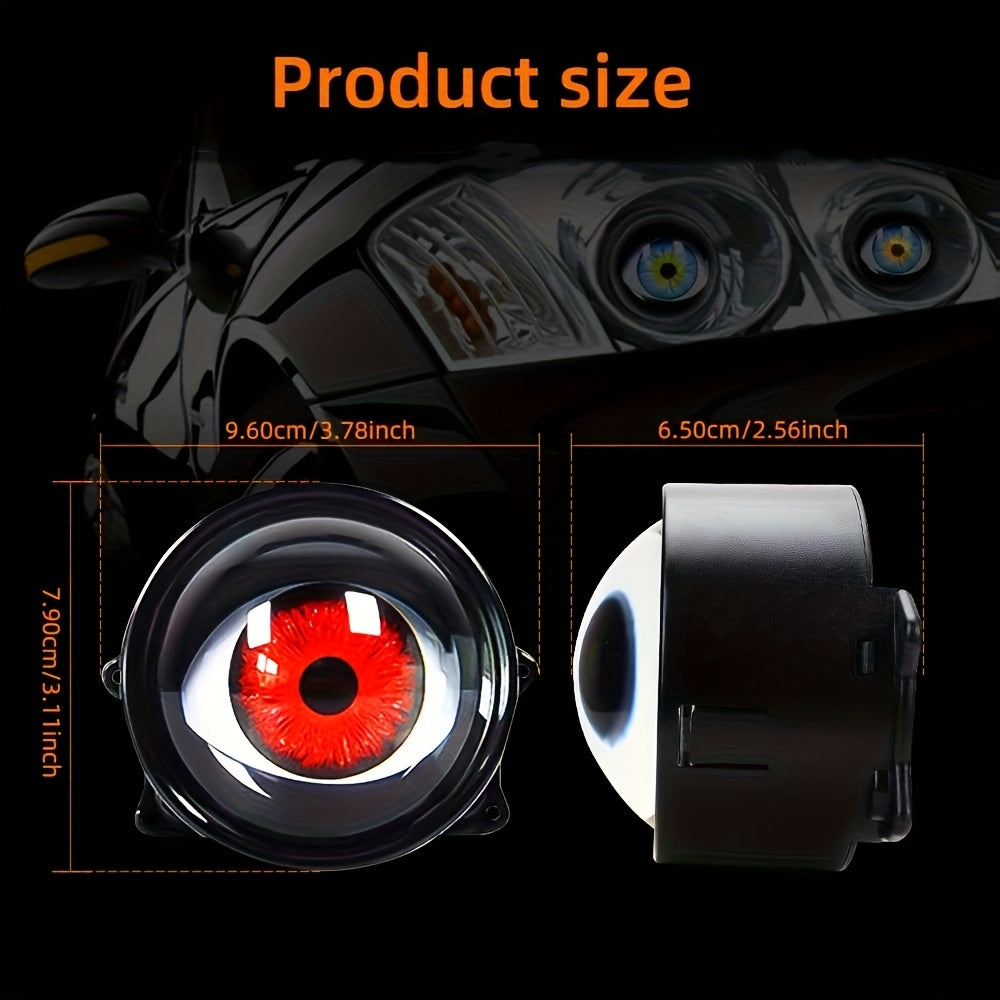 1 pieza/2 piezas luces LED decorativas de neón con diseño de ojos para auto/moto 12V, luces de modificación creativa, multicolor, ideales para decoración exterior de autos y motos, luces ambientales divertidas e interactivas