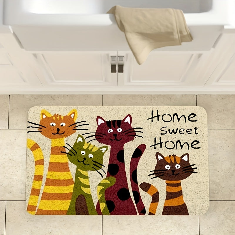 Tapete de suelo impreso con dibujos animados de cuatro gatos pequeños, super lindo, tapete de suelo de gato de dibujos animados cálido, adecuado para decorar salas de estar y