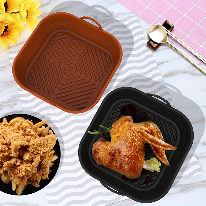 1pc, Forro De Silicona Para Freidora De Aire (22.86cm), Forros Cuadrados Para Freidora De Aire, Tazón De Silicona Para Cesta, Bandeja De Horneado Reutilizable, Accesorios Para Horno, Herramientas De Horneado, Gadgets De Cocina, Accesorios De Cocina