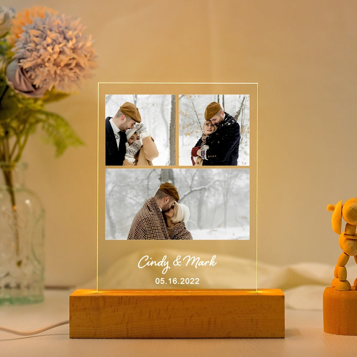 Lámpara de escritorio de ornamentación de foto personalizada, lámpara de atmósfera de mesita de noche para dormitorio, foto de pareja y amigos para regalo de cumpleaños y vacaciones