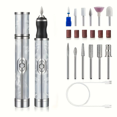 Juego de Taladro Eléctrico USB HOTU - Kit Versátil para Manicura, Pedicura y Pulido con Accesorios Múltiples, Herramientas Portátiles para Arte en Uñas, Incluye Cable de Carga USB y Batería, Accesorios para Decoración de Uñas