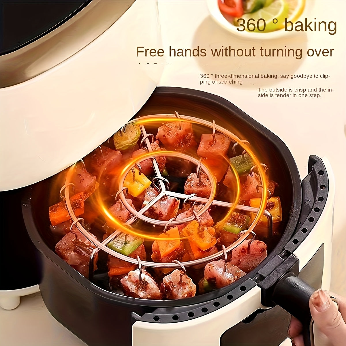 Brocheta de acero inoxidable para freidora de aire - Diseño de acceso fácil para carnes y verduras cocidas a la perfección, accesorio de cocina ideal para hornear y asar, accesorio de horno | Construcción de acero inoxidable | Armazón de cocción duradero