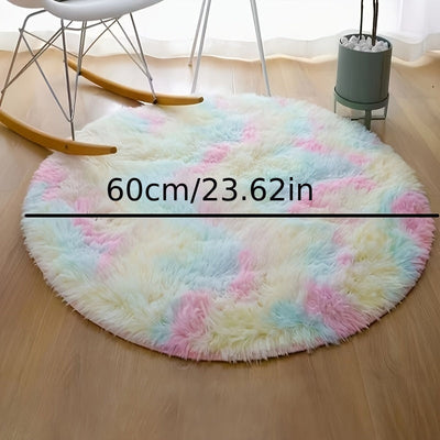 Alfombra suave de felpa arcoíris, moderna y lujosa, para sala y dormitorio, decoración del hogar, redonda, lavable a máquina, poliéster, decoración de dormitorio, acento vibrante para la habitación