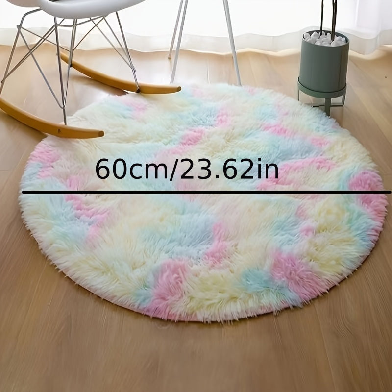 Alfombra suave de felpa arcoíris, moderna y lujosa, para sala y dormitorio, decoración del hogar, redonda, lavable a máquina, poliéster, decoración de dormitorio, acento vibrante para la habitación