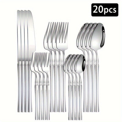 Set de cubiertos de acero inoxidable - 20/30/40 piezas de cubiertos elegantes con mango delgado, vajilla premium para 4/6/8 personas, incluye cuchillos, tenedores, cucharas, cubiertos de postre, ideal para el hogar, la cocina, el restaurante, las fiestas