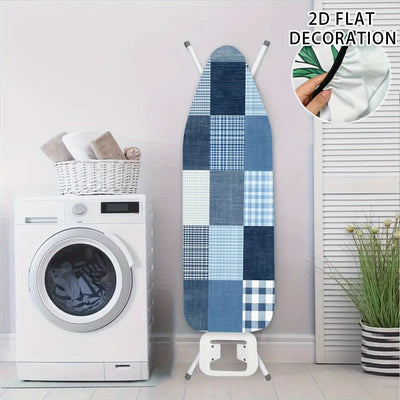 1 pieza, funda de tabla plana de planchado 2D fácil de instalar - Planchado sin arrugas, diseño de cuadros azules y blancos, tejido duradero, perfecto para uso en casa o salón.