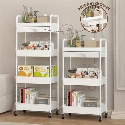 Carrito de almacenamiento móvil para cocina, caja rodante con cajones extraíbles, carrito resistente de 3 y 4 niveles con ruedas bloqueables para baño, sala, cocina, snacks, manualidades, cosméticos y decoración del hogar