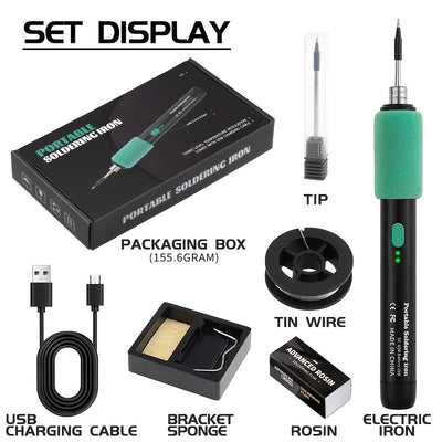 1pc Pluma de soldadura USB recargable, kit de herramienta de soldadura portátil de 15W con control de temperatura ajustable, agarre antideslizante, material de PVC, compatible con PCs e instrumentos eléctricos, batería de polímero de litio de 650mAh, no