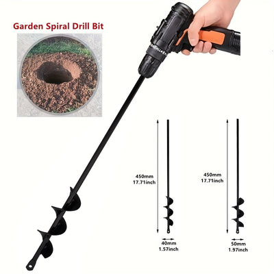 Broca Espiral para Jardín de Alta Resistencia, 1 pieza, 3.99x45.01cm/5.0x45.01cm - Construcción Metálica Duradera, Vástago Hexagonal, Ideal para Perforación y Excavación Eficiente del Suelo, Perfecta para Cavar Agujeros en Jardines y Plantar