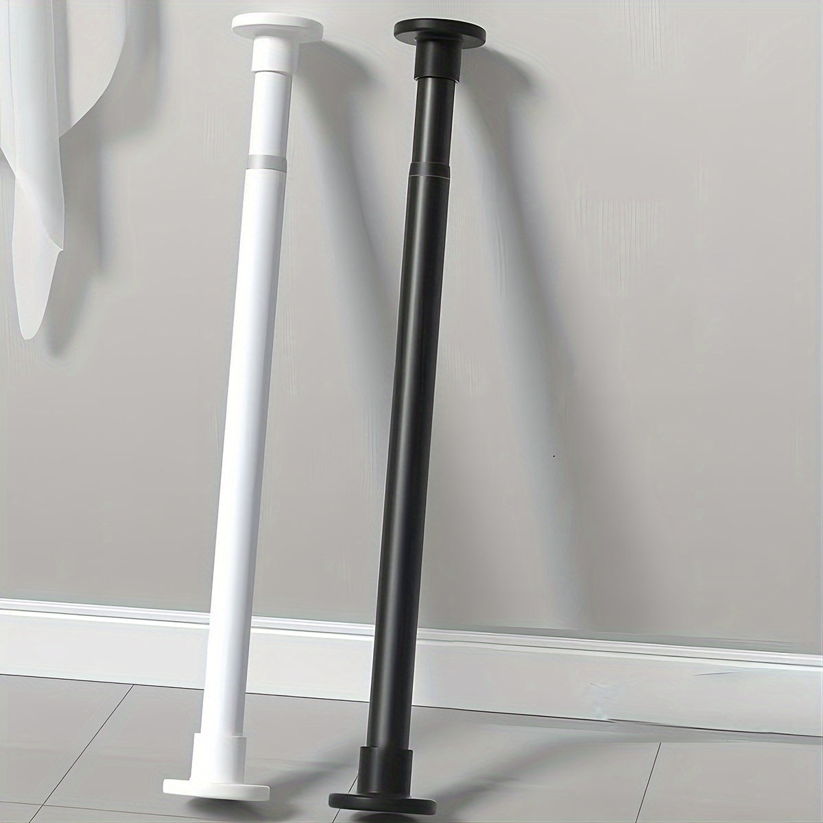 1pc Barra Telescópica Sin Taladro con Resorte Incorporado - Soporte de Gravedad Fuerte para Cortinas de Ducha, Estantes de Secado, Tratamientos de Ventanas, Barras Romanas y Soporte para Armarios