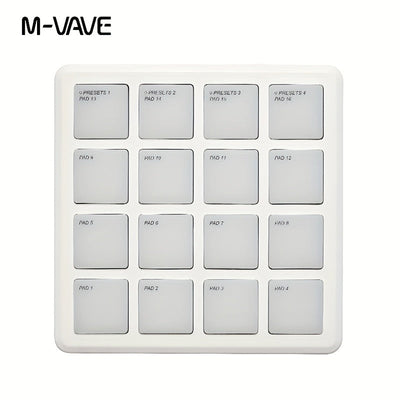 M-VAVE SCMPAD, controlador MIDI inalámbrico portátil con 16 botones, teclado de percusión, interfaz USB-C, herramientas.