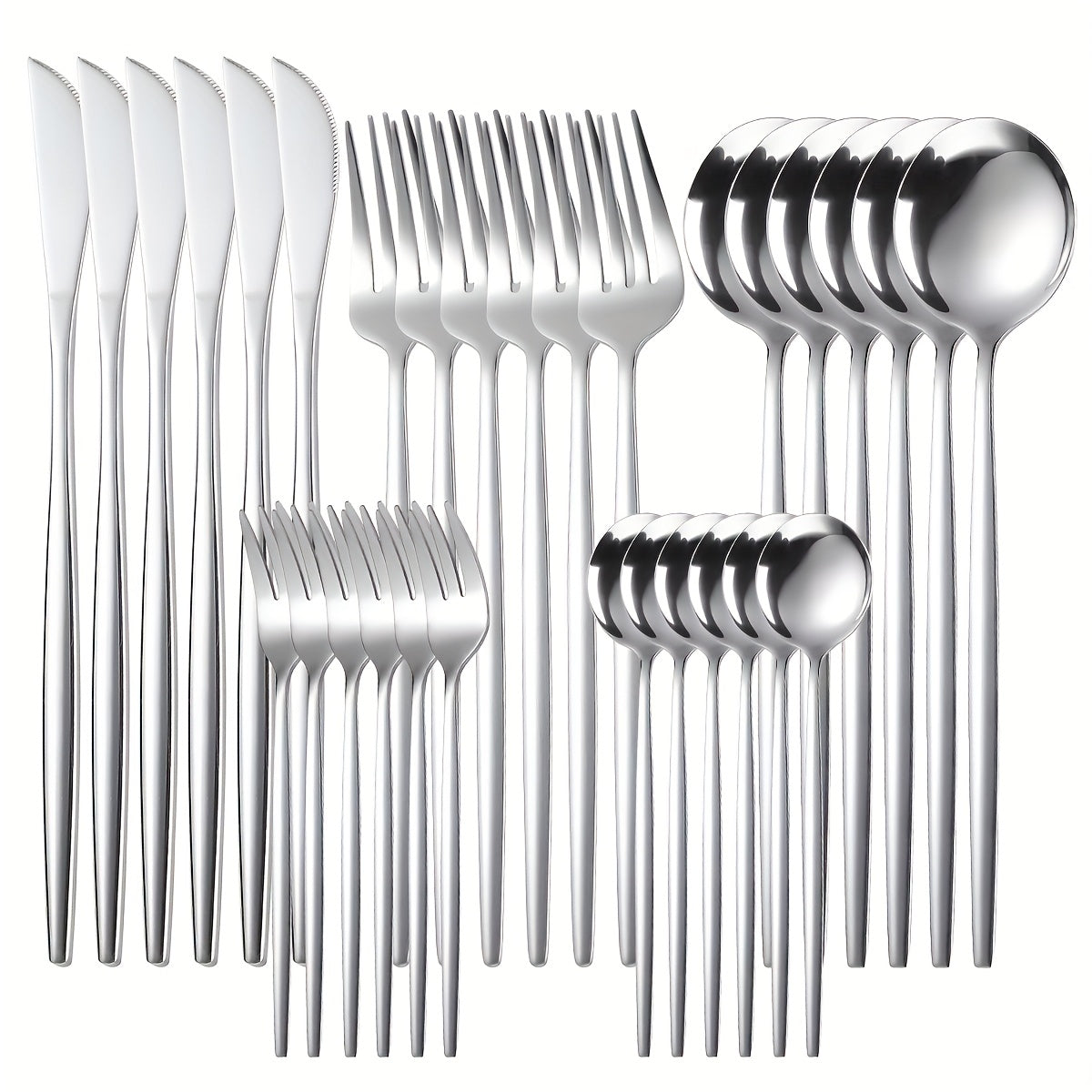 Juego de Cubiertos de Acero Inoxidable de 30 Piezas, Juego de Cuchillo Tenedor Cuchara, Juego de Vajilla, Incluye Juego de Cuchillo Tenedor Cuchara, Apto para Casa, Restaurante, Hotel, Fiesta, Boda, Lavavajillas