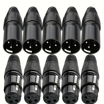 5 pares de conectores de cable de micrófono XLR DMX 3 pines - Masculino a femenino, enchufe en forma de serpiente para conexión de audio, construcción duradera de hierro, no cargado, acabado de soldadura, ideal para actuaciones en vivo y grabación, conec