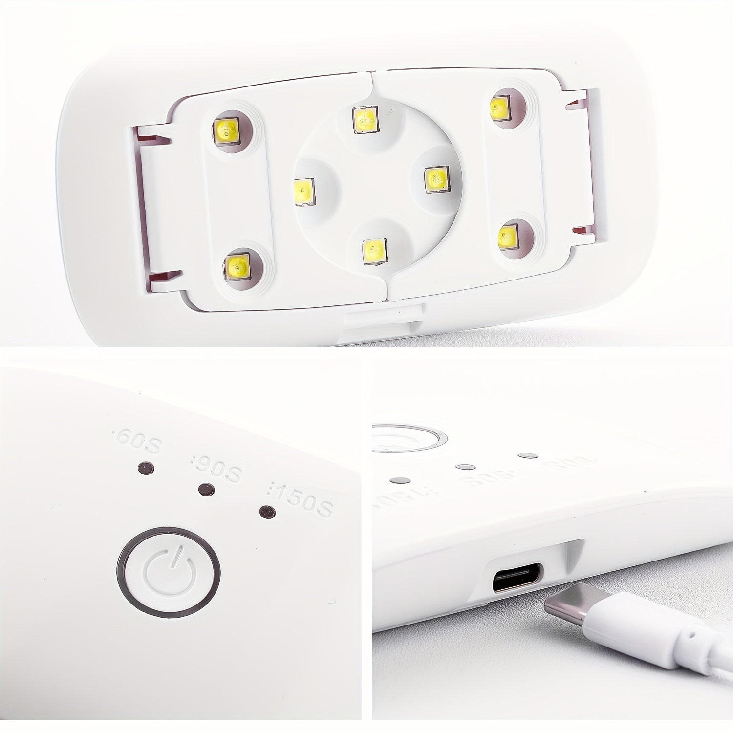 Lámpara LED portátil para uñas de gel - 12W de alta potencia, 8 cuentas, 3 temporizadores (60s_90s 150s), para curar arte de uñas de gel, belleza y cuidado personal, lámpara mini portátil, alimentada por USB, sin adaptador de alimentación incluido, lámpa
