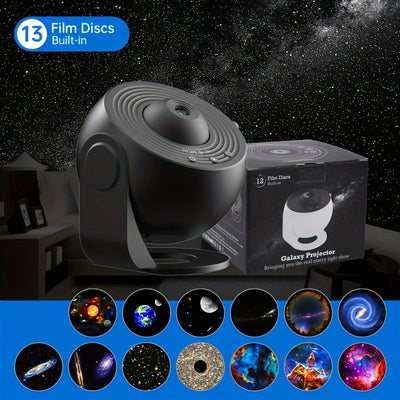 Lámpara de proyección de galaxia 13 en 1 - Proyector de estrellas de alta definición con 13 discos de película integrados, ideal para dormitorio, Día de San Valentín y decoración de bodas, alimentado por USB, no necesita baterías, función de luz nocturna