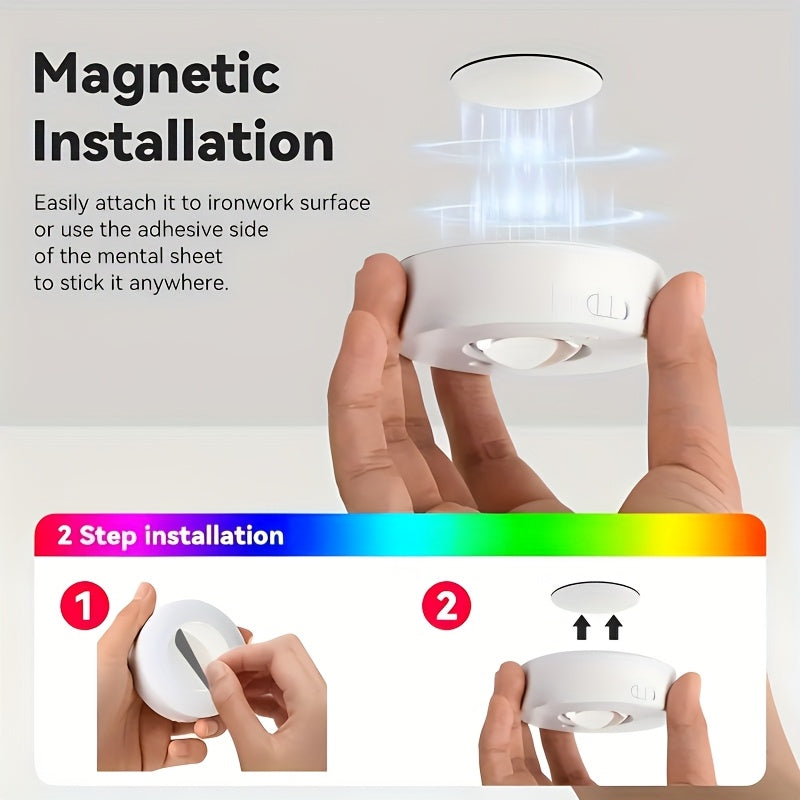 3 luces LED magnéticas recargables RGB para gabinetes con control remoto IR - 12 modos de cambio de color, regulables, batería de 500mAh, iluminación tipo puck para cocina, clóset, escaleras (recargable USB-C, sin necesidad de enchufe), decoración de luz