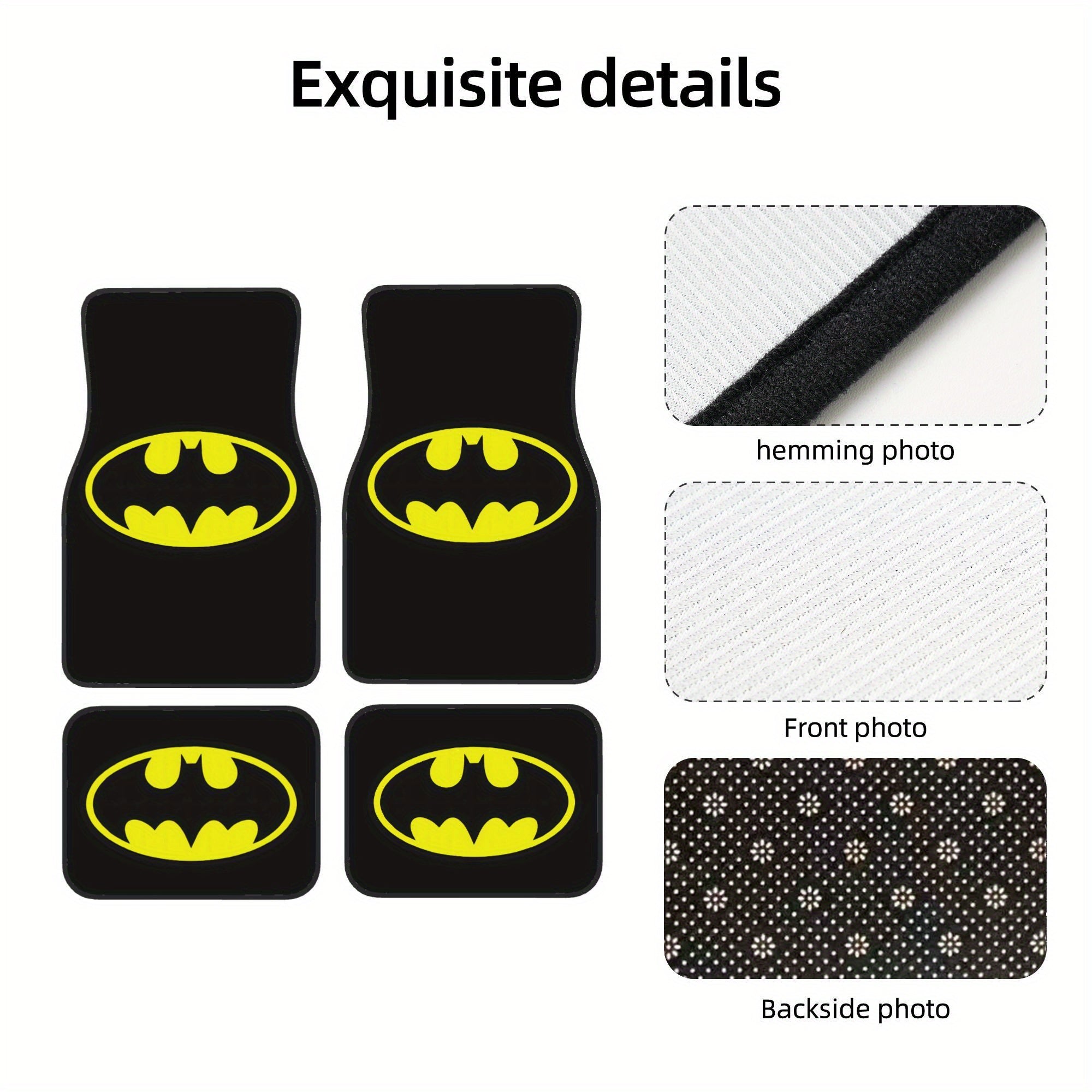 4 piezas de tapetes para auto de DC Batman de Warner Bros. - Antideslizantes, ajuste flexible para sedanes, camionetas, SUVs y vans - Protección interior elegante y mayor comodidad al conducir, diseño divertido, superficie antideslizante, vehículos famil