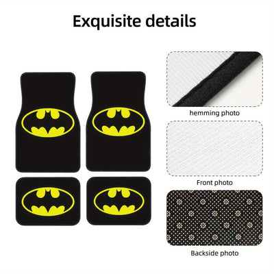 4 piezas de tapetes para auto de DC Batman de Warner Bros. - Antideslizantes, ajuste flexible para sedanes, camionetas, SUVs y vans - Protección interior elegante y mayor comodidad al conducir, diseño divertido, superficie antideslizante, vehículos famil