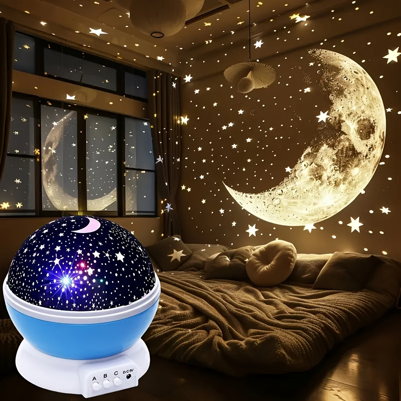 Lámpara nocturna con proyección 3D de estrellas y luna giratoria, luz celestial con USB, 12 modos de color, decoración para habitación, fiestas y proyección en exteriores