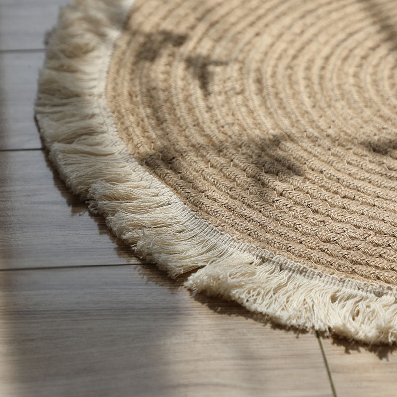 Tapete de lino tejido a mano con borlas, estilo japonés, diseño en espiral, color beige neutro, ideal para decoración de dormitorio, sala o balcón, alfombra para sala