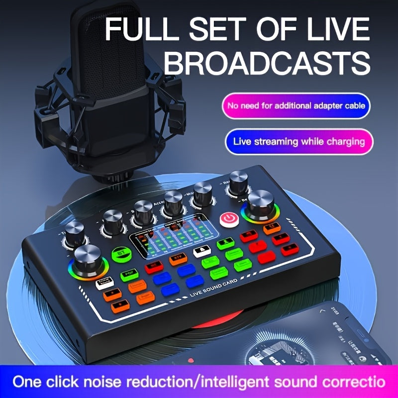 TF009 Pro Mezclador de audio USB con RGB - Conecte y juegue para podcast, KTV, transmisión en vivo | Micrófono incorporado, efectos en tiempo real, diseño compacto y duradero, recargable por USB, accesorio para podcasting, dispositivo elegante, construcc