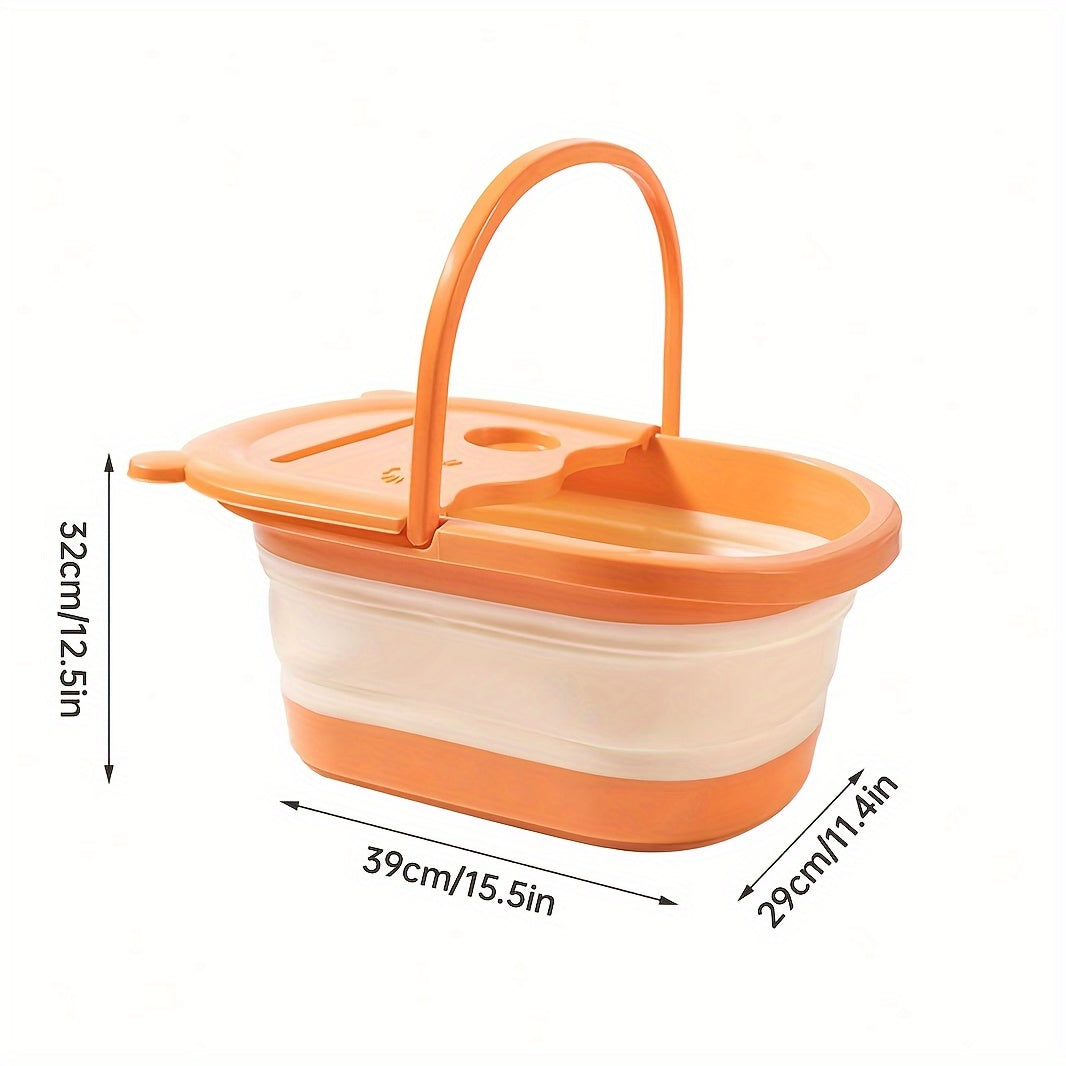 1pc Bañera Plegable para Pie con Masajeador Incorporado - Gran Piscina de Relajación, Sin Necesidad de Electricidad, Diseño Portátil para Uso en el Hogar y Spa, Accesorio de Autocuidado, Tapa Interior Naranja, Cubierta Acolchada Suave