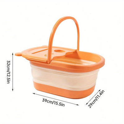 1pc Bañera Plegable para Pie con Masajeador Incorporado - Gran Piscina de Relajación, Sin Necesidad de Electricidad, Diseño Portátil para Uso en el Hogar y Spa, Accesorio de Autocuidado, Tapa Interior Naranja, Cubierta Acolchada Suave