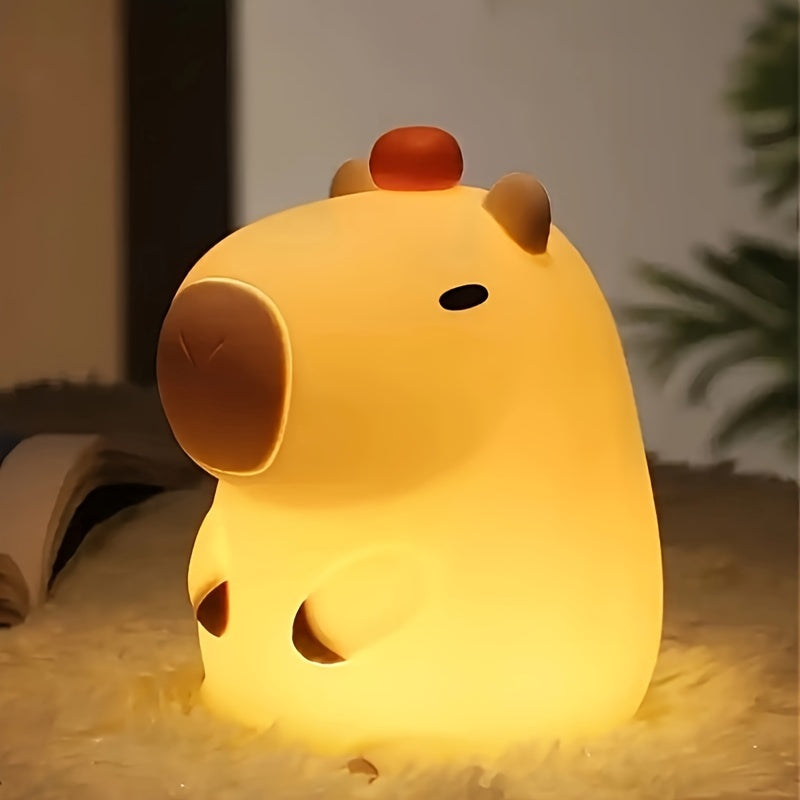1pieza Moderna Luz Nocturna de Capybara de Silicona, Lámpara de Mesa Rechargeable USB LED con Ajuste de Brillo, Tema de Animal Luz de Dormir para Dormitorio, Accesorio de Mostrador de Escritorio con Batería de Litio, Control de Interruptor