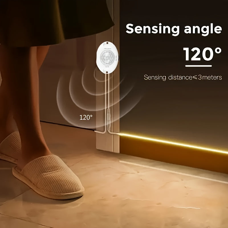 AMILL Luz de Escaleras con Sensor de Movimiento LED | Tira de Iluminación Flexible de 5m Alimentada por USB | Blanco/Cálido Doble Color | Deteción Infrarroja | Montaje en Pared, Acabado Pulido | Ideal para Escaleras, Pasillos y Gabinetes | Eficiente Ener