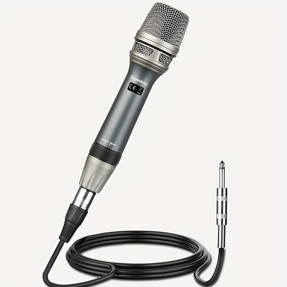 Microfono Voz Dinámico Depusheng C90, Profesional de Mano Unidireccional con Bobina Móvil y Función Silenciosa, Conector de 6.35mm, Azul, para Karaoke, Juegos, Transmisión en Vivo, Grabación y Videollamadas, Diseño Elegante del Micrófono | Construcción R