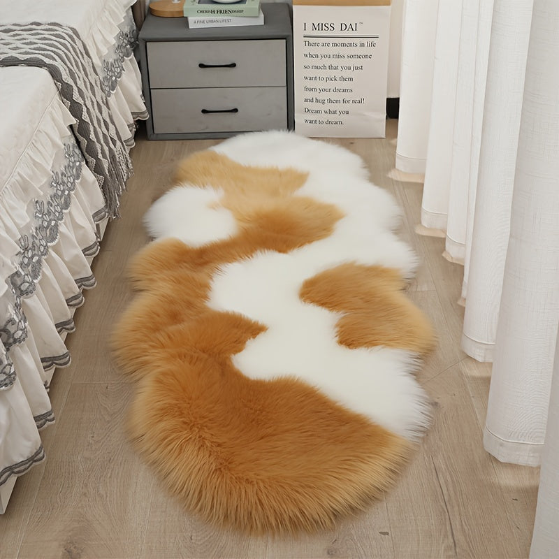 Alfombra de peluche con bloques de color, suave, gruesa y lavable a máquina, para decoración de sala y dormitorio