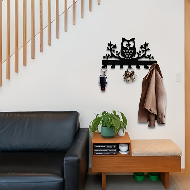 Porta llaves de metal de búho contemporáneo - Soporte de llaves decorativo para montar en la pared con 7 ganchos - Fácil instalación Organizador de llaves para entrada, abrigos, sombreros, toallas - Decoración de habitación estética (1pc)