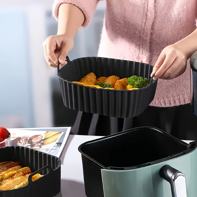 Juego de 2 o 3 forros de aire fritura reutilizables de silicona - bandejas de horno cuadradas gruesas, ideales para cocinar de manera saludable, adecuadas para freidoras de aire de 4-7Qt, seguras para microondas, antiadherentes, fáciles de limpiar, perfe